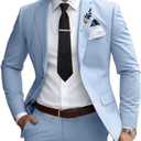 Mens Suits Slim Fit 2 Piece Wedding Prom Tuxedo Classic Blazer Jacket Pants Set (Blue, M)