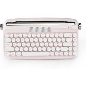 YUNZII Upgraded Wireless Typewriter Keyboard, Retro Aesthetic with Integrated Stand,Cute Round Keycaps, USB-C/Bluetooth Connection for Table, Phone, PC and Win/Mac/Android (B307, Baby Pink)