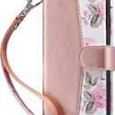 ULAK for iPhone SE 3(2022)/SE(2020)/8/7 Wallet Case with Card Holder, Premium Floral PU Leather Flip Case with Kickstand Card Slots,Wrist Strap, Durable Shockproof Cover 4.7 Inch(Rose Gold)