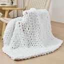 Bigacogo Chunky Knit Throw Blanket for Couch, 40x40 inches, 100% Hand Knitted with Thick Jumbo Chenille Yarn, Cozy Soft Large Rope Knot Cable Crochet Blankets for Sofa Bed Living Room, White