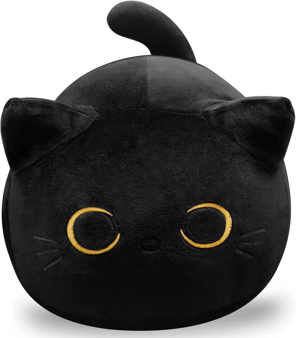 3D Black Cat Plush Toy, 17.7" Black Cat Pillow, Animal Soft Plush Pillow Baby Plush Toy Cat Shape Design Cute Cat Waist Cushion, As Birthday, Halloween, Christmas Decoration (Large)