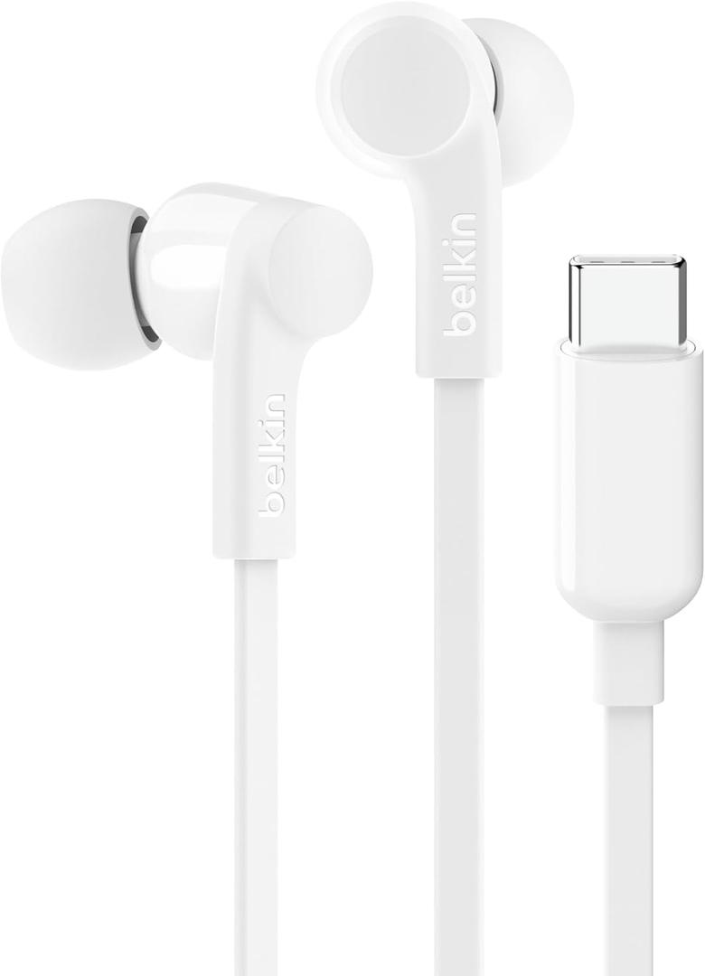 Belkin SoundForm Wired Earbuds with USB-C Connector, in-Ear Earphones w/Microphone - USB-C Headphones for iPhone 17, iPhone 16, iPad mini, Galaxy S26, Google Pixel 10, Android, & More - White