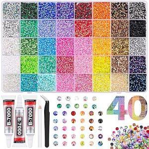 50000Pcs 40 Colors Jelly Rhinestones for Bedazzling, 3mm Multicolor Resin Flatback Gems for Diamond Art, Bedazzler Kit with 3Pcs 10ml B7000 Jewelry Glue for Bedazzle Thing Crafting Book Nail Art