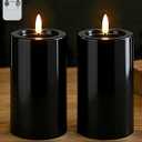 Gmnee 3"x4" Outdoor Waterproof Flameless Candles with Remote Timers Plastic | 2 Pack Battery Operated Candles, LED Candles, Electric Fake Pillar Candles for Patio, Porch, and Lanterns Decor (Black)