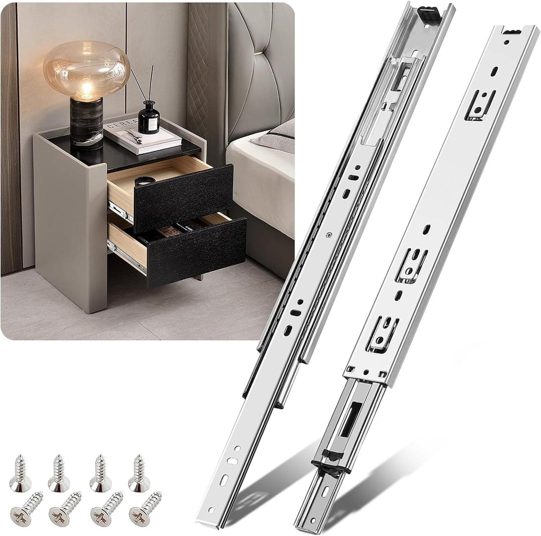 Drawer Slides - 10'' to 22'' Full Extension, 100lb Capacity, Side Mount Ball Bearing Undermount (Pair of 2)