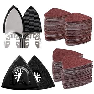 104Pcs Oscillating Tool Detail Sanding Pads Kit 2Pcs Triangle Sanding Pads and 2Pcs Finger Sanding Pad 100Pcs Multitool Sandpaper Grit Fit for Finishing Wood Sanding Plaster