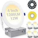 HiBay 4 Pack 4 Inch LED Recessed Ceiling Light with J-Box, 1200LM 12W 150W Eqv, 5000K Daylight Recessed Lighting Fixtures, Dimmable Canless Downlights - ETL and Energy Star Certified