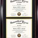 GraduationMall 14x20 Double Diploma Frame, Display 8.5x11 Certificate with Black over Gold Mat,UV Protection Acrylic,Mahogany with Gold Beads