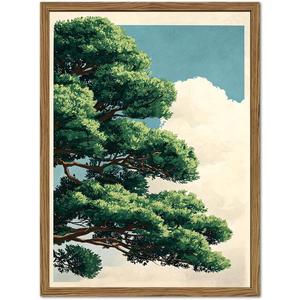 Japanese Tree Wall Art, Vintage Nature Landscape Wall Decor Painting Rustic Japan Zen Botanical Poster Canvas Prints Picture for Bedroom Living Room Farmhouse 16x24 inch Wood Framed