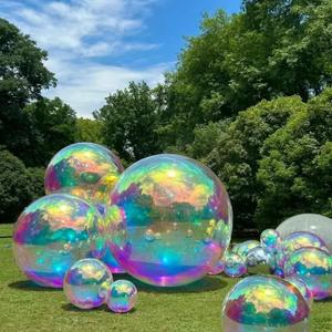 Inflatable Mirror Ball 6pcs Airtight Big Shiny Balls Large Hanging&Standing Inflatable Disco Ball Iridescent Giant Mirror Balloon for Party & Wedding & Event Decoration Colorful