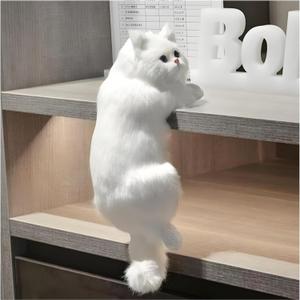 Realistic Furry Kitty,Nightstand Decor,Simulation Hanging Cat,Cat Figurines,Cat Gifts for Women,Home Office Car Decoration,Realistic Plush Kitty,Synthetic Fur,Handmade Lifelike Cat Statue (White)