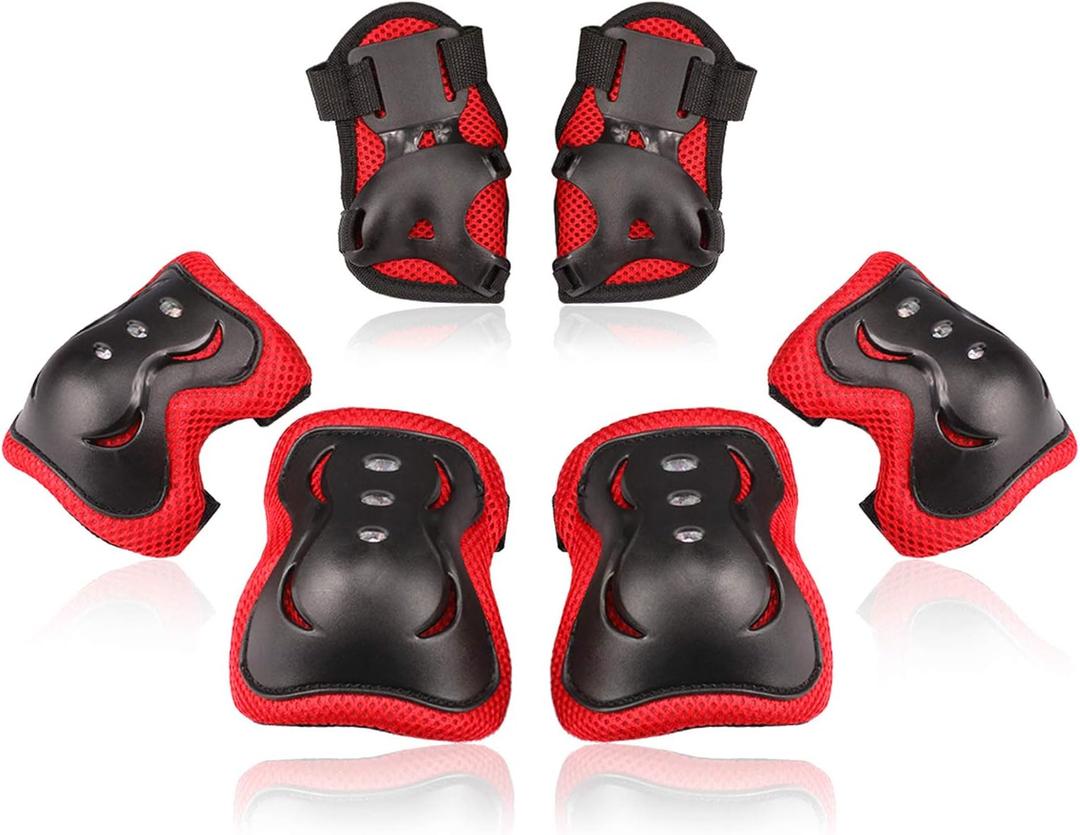 BOSONER Kids/Youth Knee Pad Elbow Pads Guards Protective Gear Set for Roller Skates Cycling BMX Bike Skateboard Inline Skatings Scooter Riding Sports (Small (3-8 years), Black / Red)