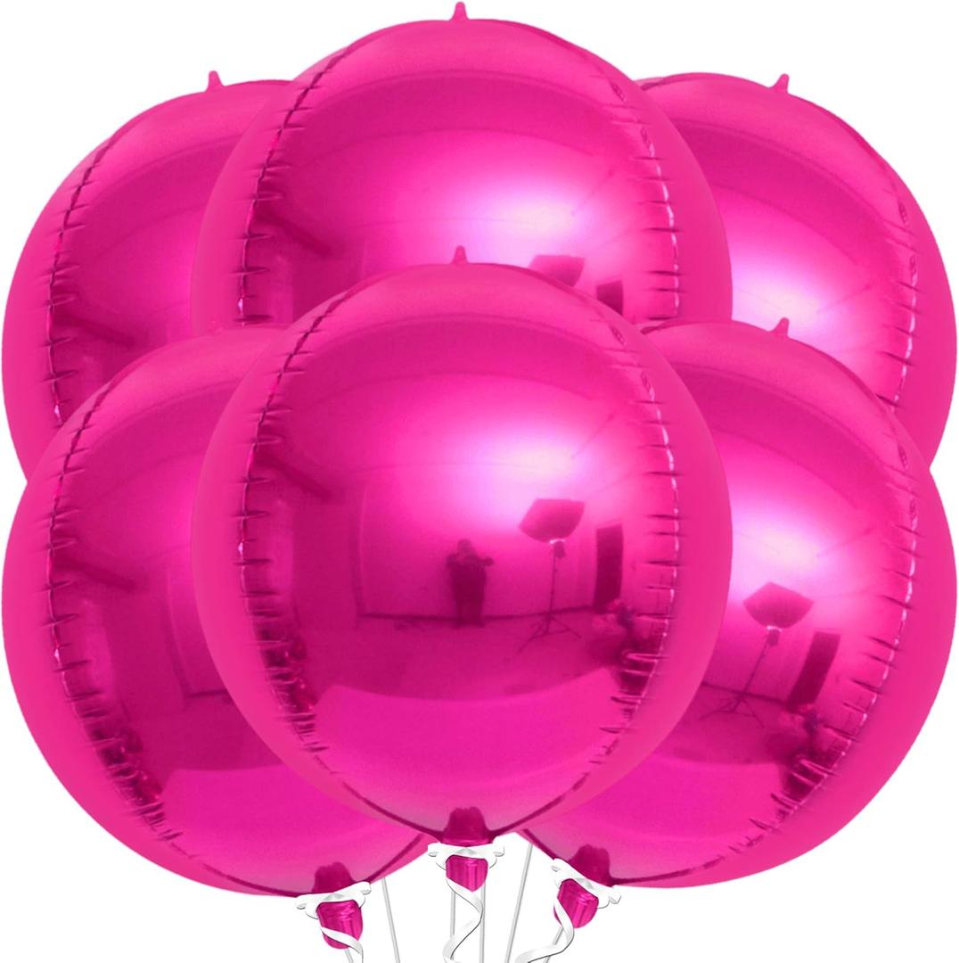 KatchOn, Big Hot Pink Balloons - 22 Inch, Pack of 6 | Round 4D Mylar Hot Pink Foil Balloons for Birthday Day Decorations, Pink Party Decoration | Graduation Decorations 2025