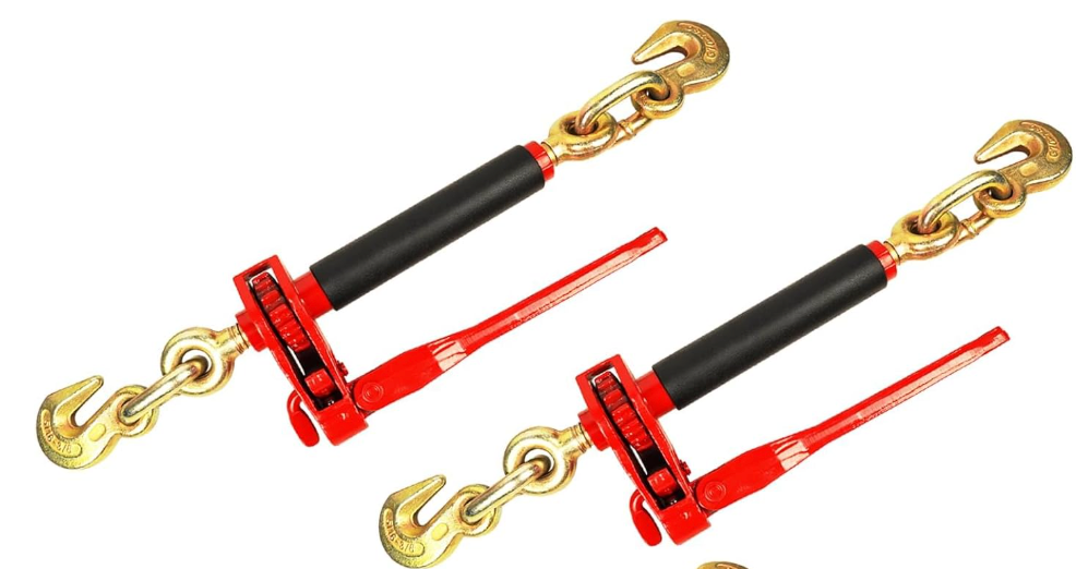ENJ 2 Pack Folding Handle Load Binder with 2 Grab Hooks, for 5/16-3/8 Grade 70 Transport Chain, Load Binder with 5,400 Pound Working Load Limit