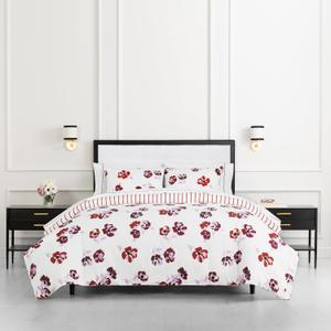 kate spade new york Fall Poppies King Comforter Set, 300 Thread Count and 100% Cotton, All Season 3 Piece Reversible Bedding Set, Machine Washable, White and Garnet
