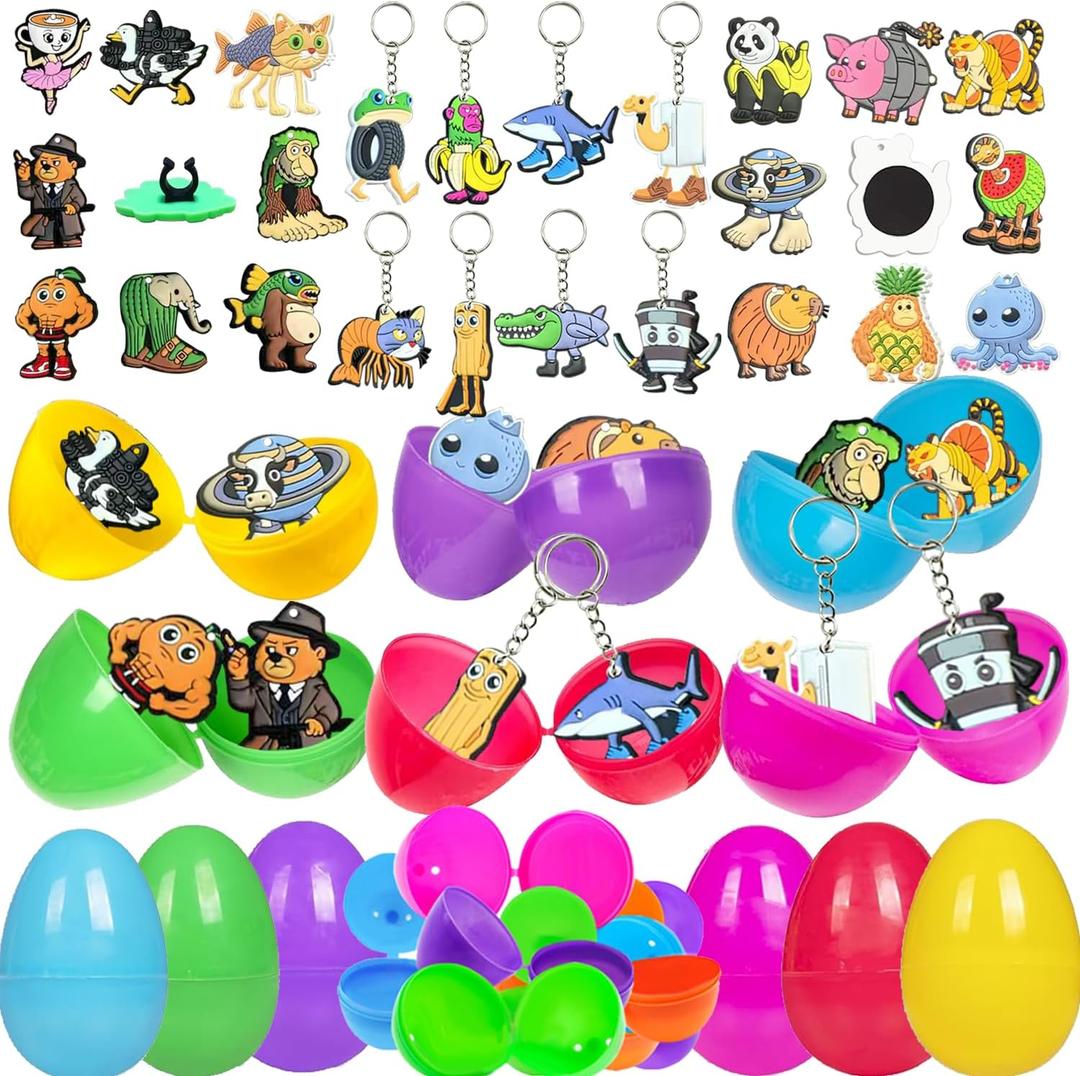 24PCS Filled Easter Eggs with Funny Mini Character Figures, Italian Brainrot Style Collectible Set, Novelty Surprise Capsules for Party Decor and Seasonal Events