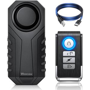 WSDCAM Wireless Bike Alarm with Remote, Rechargeable Bicycle Alarm System Anti Theft, IP65 Waterproof, 113dB Loud Bike Alarms for E-Bikes, Motorcycles, Scooter, Outdoor Riding and Cycling Safety