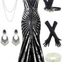 Women 1920S Gatsby Sequin Mermaid Formal Evening Dress with 20s Accessories Costume.L