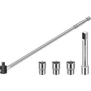MAXPOWER 1/ 2-Inch Drive 24" Breaker Bar with 125mm Extension Bar, and 3- piece Sockets Including 17 mm, 19 mm, and 21 mm