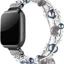 Simpeak Bracelet Elastic Band Compatible with Fitbit Versa/Versa 2/Versa Lite/Versa SE Smartwatch Only, Women Beaded Pearl Band Replacement for Fitbit Versa 2/Lite/SE, Black Grey