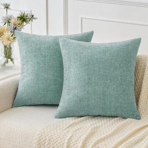 MIULEE Pack of 2 Couch Throw Pillow Covers 20x20 Inch Soft Aqua Green Chenille Pillow Covers for Sofa Living Room Spring Home Decor Couch Solid Dyed Cases