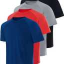 Real Essentials 4 Pack: Mens Short Sleeve Rash Guard Shirt Quick Dry UPF 50+ Sun Protection Swim (3X-Large, Set 7)