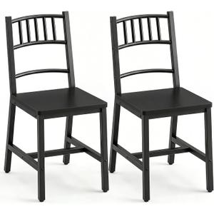 HOOBRO Dining Chairs Set of 2, Wooden Kitchen Chairs with Metal Frame, Industrial Dining Chairs with Back, Easy to Assemble, Farmhouse Dining Chairs for Living Room, Black BB39CD01, 15.4"l X 13.8"w X 34.4"h
