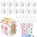 Elcoho 12 Sets Dog Party Boxes Adopt A Puppy Party Favors Dog House Shaped Treat Gift Boxes with Handle Birthday Hat Stickers Painting Tools for Puppy Pet Themed Supplies