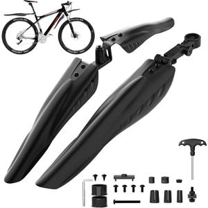 Cooryda Bike Mudguard Set, Adjustable Bicycle Mudguards - Front and Rear Mud Flaps for MTB, Road Bike - Fits 24/26/27.5 inch Wheels