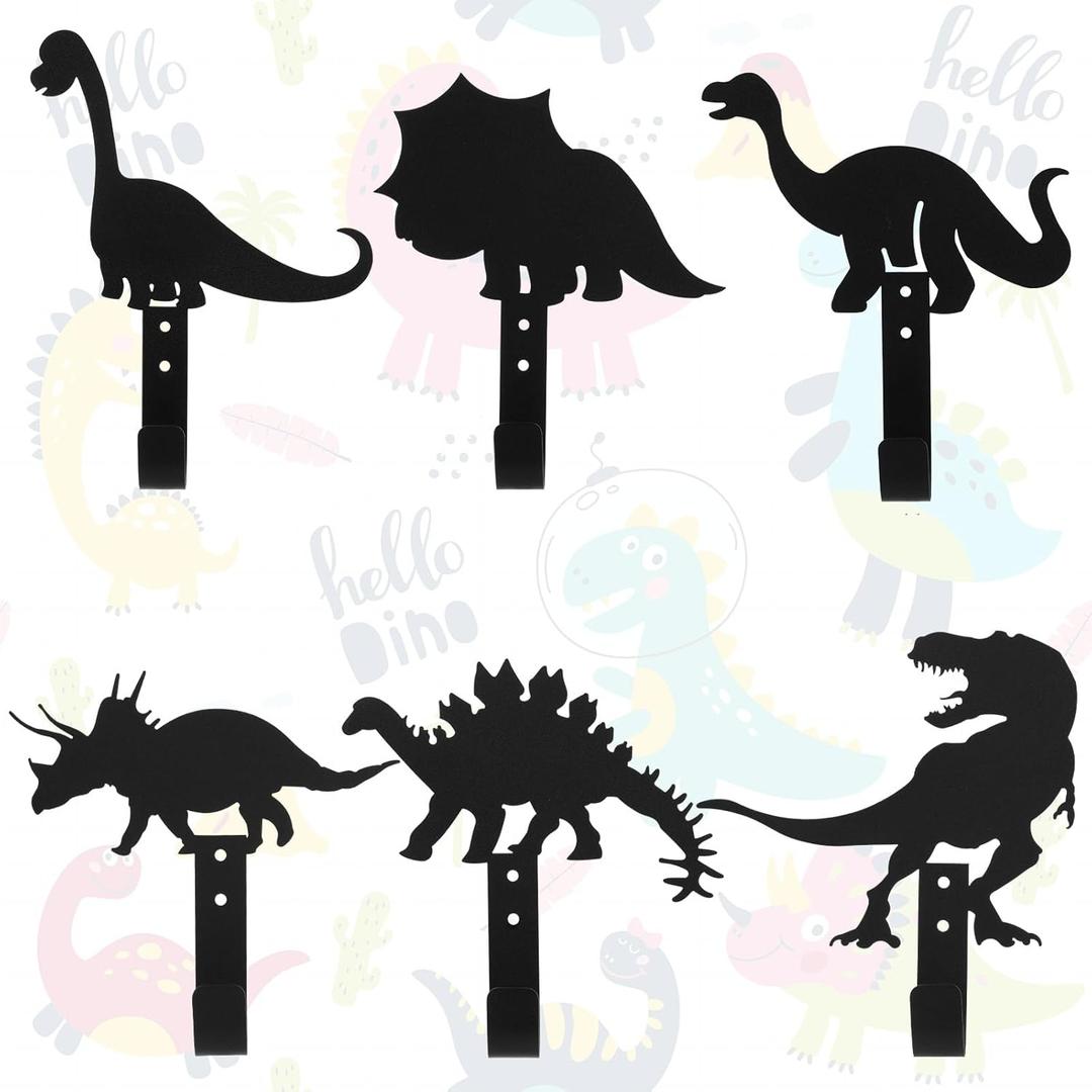 Zhengmy Dinosaur Wall Hooks Kids Coat Hooks Cute Wall Mount Hanger Black Metal Cartoon Bathroom Decor Hanger for Boys Room Animal Theme Decorations for Bathroom Bedroom Nursery