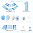 First Birthday Decorations for Boy - Complete Party Set with High Chair Banner, Number 1 Balloon, One Cake Topper, Crown, Balloons & Birthday Banner(Blue)