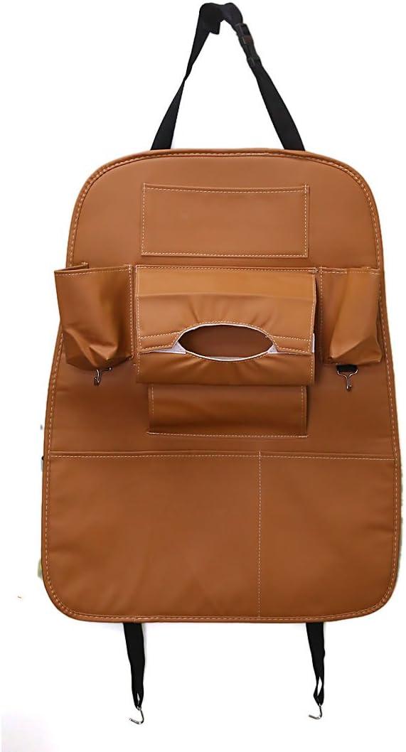 Yellow Faux Leather Car Seat Back Storage Bag Organizer Phone Holder Multi-Pocket, Brown