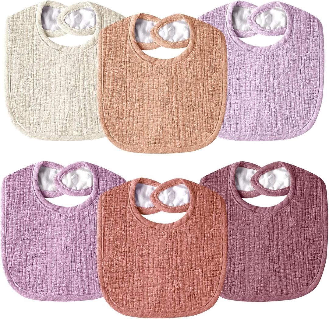 Muslin Baby Bibs for Unisex Boys Girls, Cotton Drool Bibs, Adjustable Newborn Bibs for Drooling and Teething (6 Pack-pink)