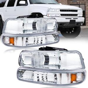 Fullux Headlights Assembly fit 1999-2002 Chevy Silverado 1500 2500 1500HD 2500HD 3500HD / 2000-2006 Tahoe Suburban 1500 2500 Replacements Headlamp Amber Reflector Chrome Housing
