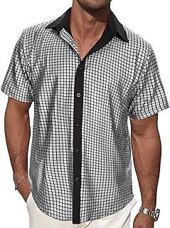 Runcati Mens Disco Shirt 70s Shirts Short Sleeve Button Down Vintage Sequin Metallic Disco Outfits Party Costume Top Medium