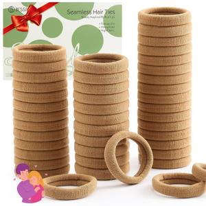 100 Pcs Thick Seamless Hair Ties, Ponytail Holders Hair Accessories No Damage for Thick Hair Christmas Gift(Light Brown Colors)