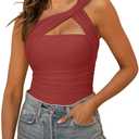 REORIA Womens Sexy One Shoulder Asymmetrical Leopard Print Mesh Ruched Backless Going Out Bodysuits Tops, S