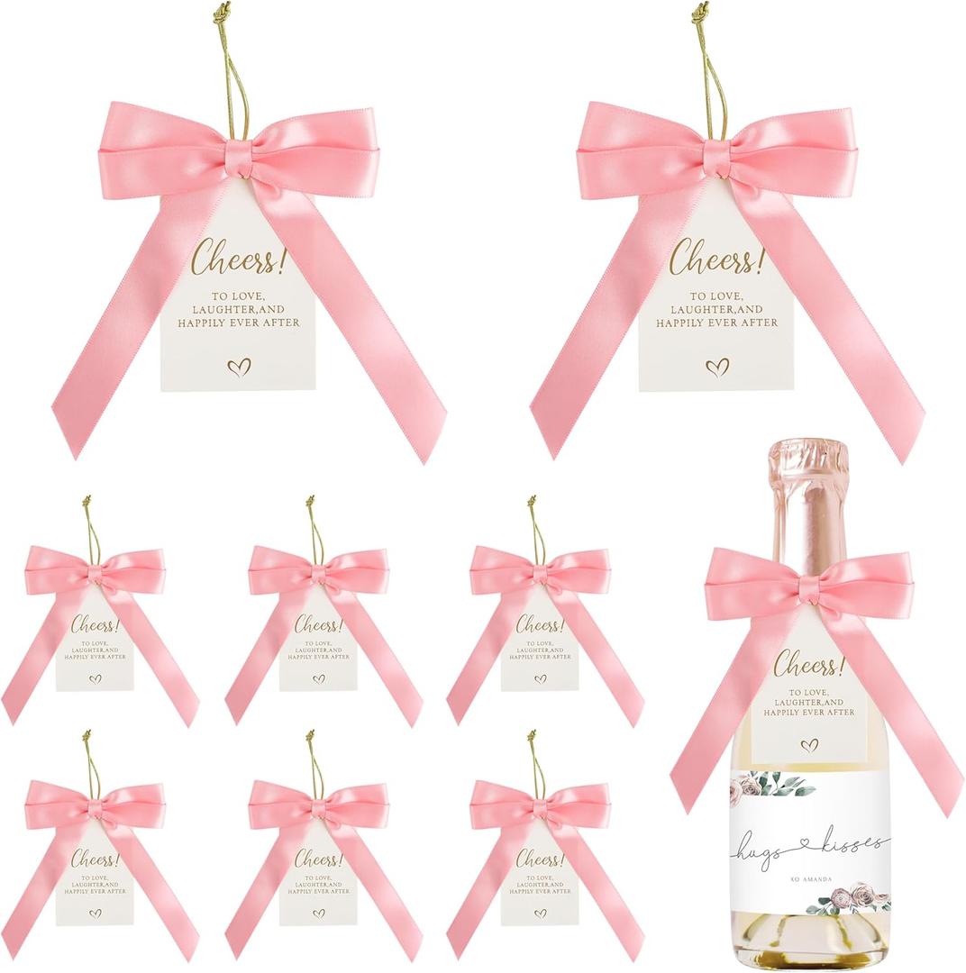 AIMUDI Baby Pink Satin Ribbon Bows 3.5'' Bows for Gift Wrapping Premade Satin Bow with Card Pretied Bows for Wine Bottles Treats DIY Crafts Wedding Bridal Baby Shower Birthday Holiday Decor, 24 PCs