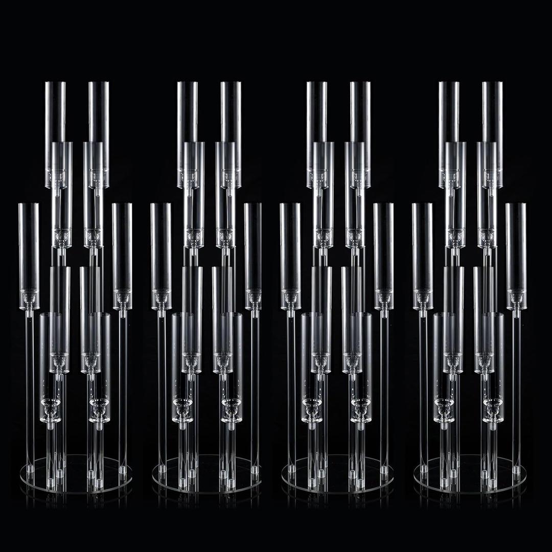 4 Sets 10 Arms Acrylic Candelabra Wedding Centerpiece,33.7Inches Floor Clear Candlesticks Holder with Acrylic Shade for Baby Shower Event Dinner Party Decoration(Fit 0.8Led Candles) (37.7"Tall)