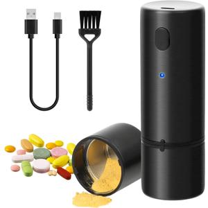 Vucchini Electric Pill Crusher Fine Powder Portable Stainless Steel Pill Grinder Pulverize Medication and Vitamin Tablets for Seniors, Pets (Black)