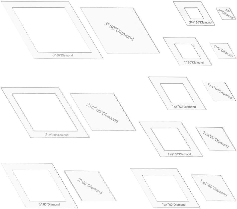 BENECREAT 16 Sizes Diamond Quilting Template, Acrylic Intricate Sewing Machine Ruler, Transparent Pressure Plate Router Template for DIY Hand Patchwork Cutting Craft, 6mm Thick