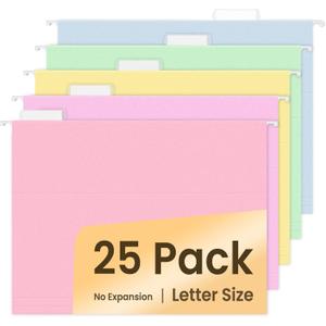 SUNEE 25 Pack Hanging File Folders, Bright Folders, Hanging File Folders Letter Size with 1/5-cut Tabs, Stay Organized for Your Home and Office Bulk File and Documents (Soft Colors)