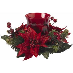 Nearly Natural Poinsettia & Berry Candelabrum