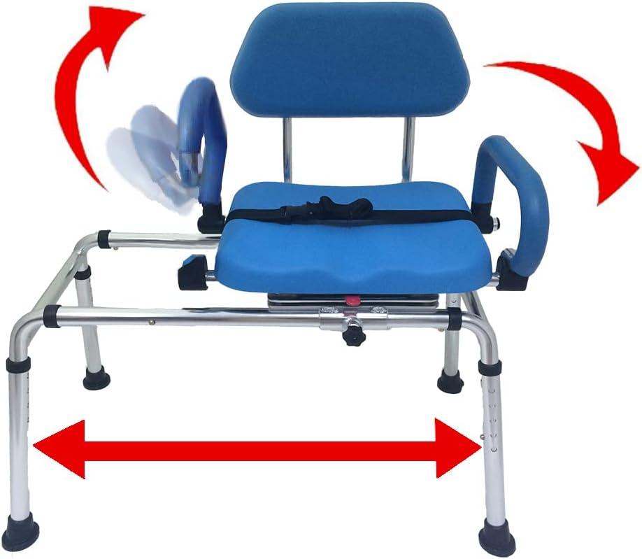 Platinum Health Carousel Sliding Shower Chair Tub Transfer Bench with Swivel Seat, Premium Padded, Pivoting Arms, Adjustable Space Saving Design for Tubs, Inside Shower, for Handicap & Seniors, Blue