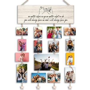 Orchroma Friends Picture Frames Collage Wall Decor,Long Distance Friendship Gifts,Friends Photo Picture Board,Hanging Photo Display with Clips,Home Liveing Room Dorm Bedroom Wall Decor(Burlywood) (15.7x5 inch)