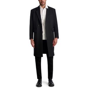 KARL LAGERFELD Men's Side Buttons Top Coat (X-Large, Black)
