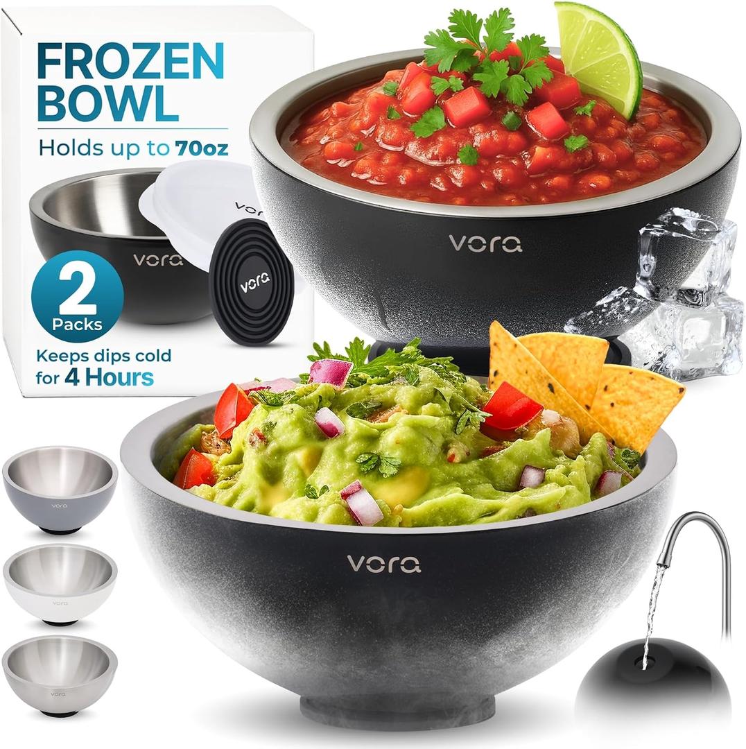 70oz Black Stainless Steel Dip Chiller Bowl with Lid (2 Pack)