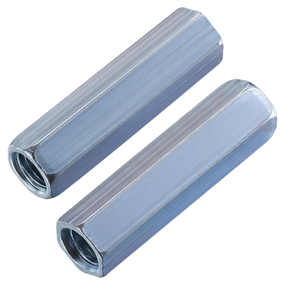 Wensilon(100 pcs) 3/8"-16 Coupling Nuts zinc, Extended Hexagon Plated Steel Rod Coupling Nuts