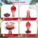 Hummingbird Feeder, Hand Blown Glass Hummingbird Feeders for Outdoors Hanging with Ant Moat, 5 Feeding Ports, Leak-Proof, 20 Ounces, Never Fade Garden Backyard Decoration, Gift for Mom Dad
