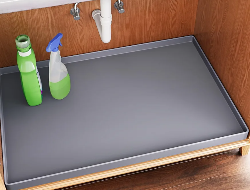 FLATO Waterproof Under Sink Mat 34" x 22" Shelf Liner for Kitchen and Bathroom, Cabinet Protector, Organizers and Storage, Flexible Silicone Drip Tray